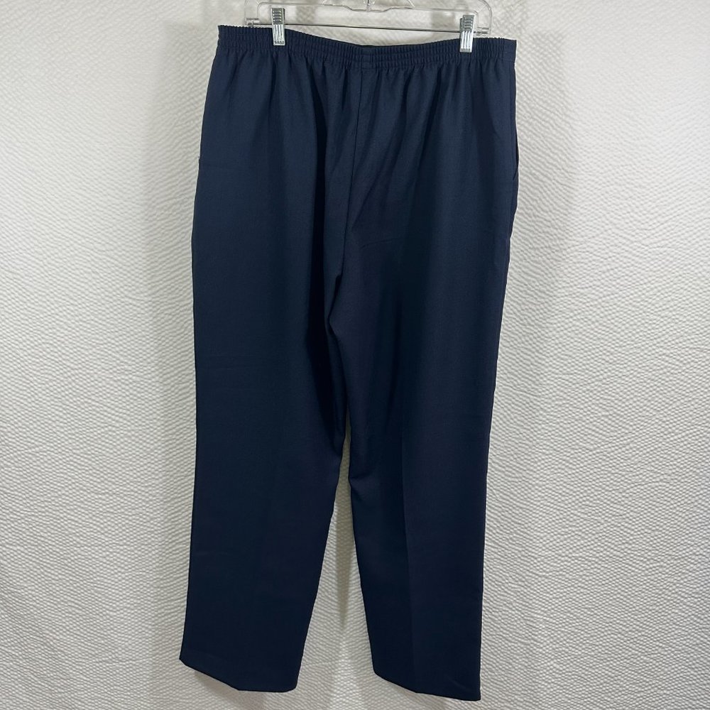 Alfred Dunner pull-on straight leg pants Navy Gold Buckle embellished waist - Picture 4 of 6